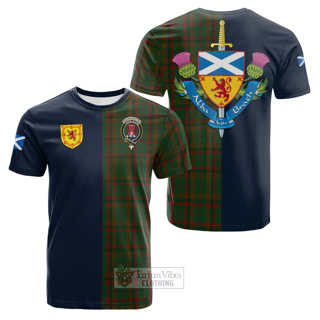 Tartan Vibes Clothing MacNaughton Hunting Tartan Cotton T-shirt with Scottish Lion Royal Arm Half Style