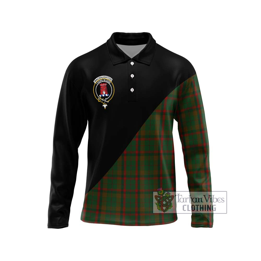 MacNaughton Hunting Tartan Long Sleeve Polo Shirt with Family Crest and Military Logo Style Unisex - Tartanvibesclothing Shop