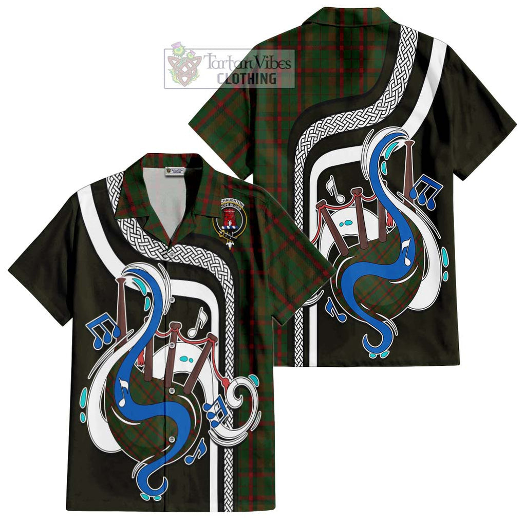 MacNaughton Hunting Tartan Short Sleeve Button Shirt with Epic Bagpipe Style Kid - Tartanvibesclothing Shop