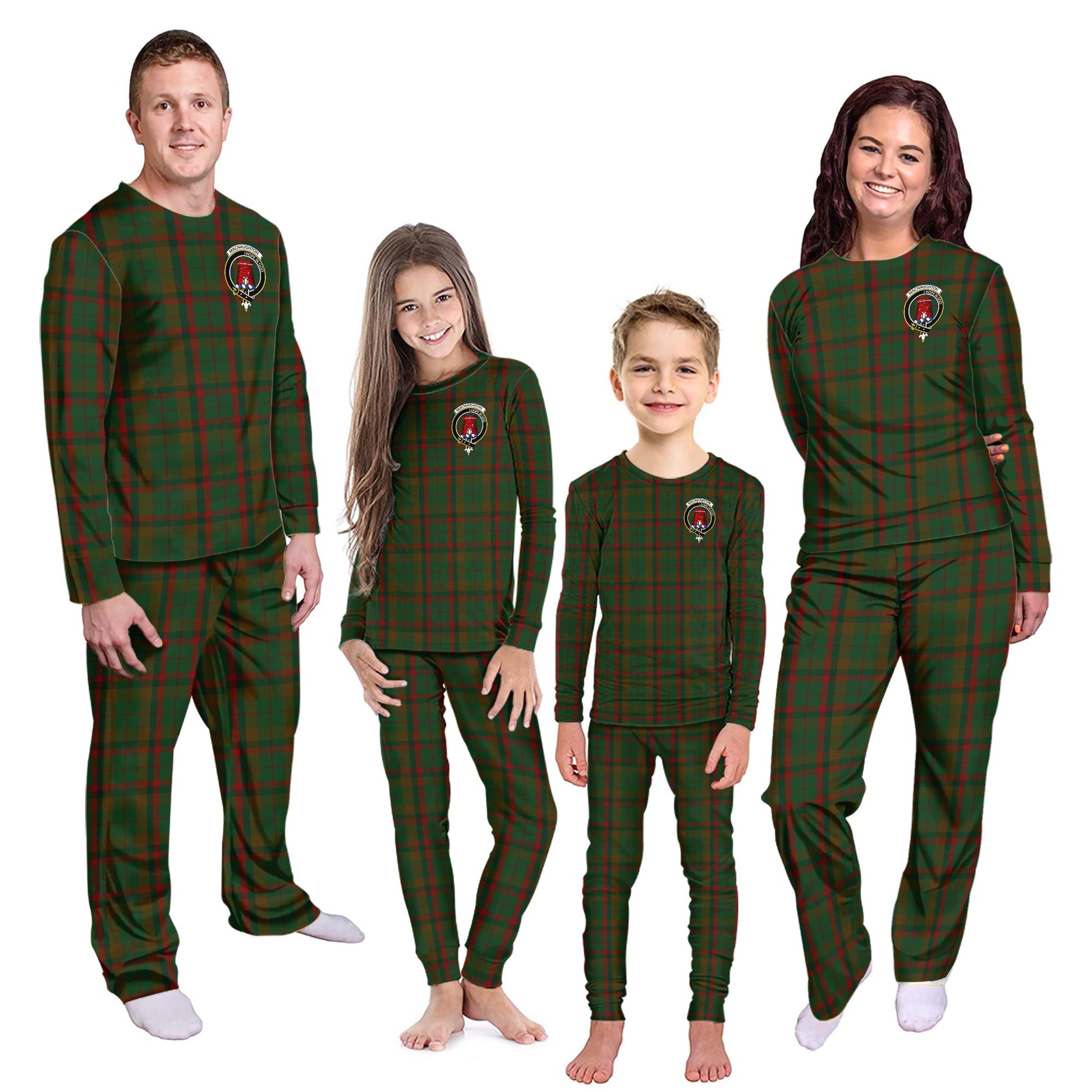 Macnaughton Hunting Tartan Pajamas Family Set with Family Crest - Tartanvibesclothing