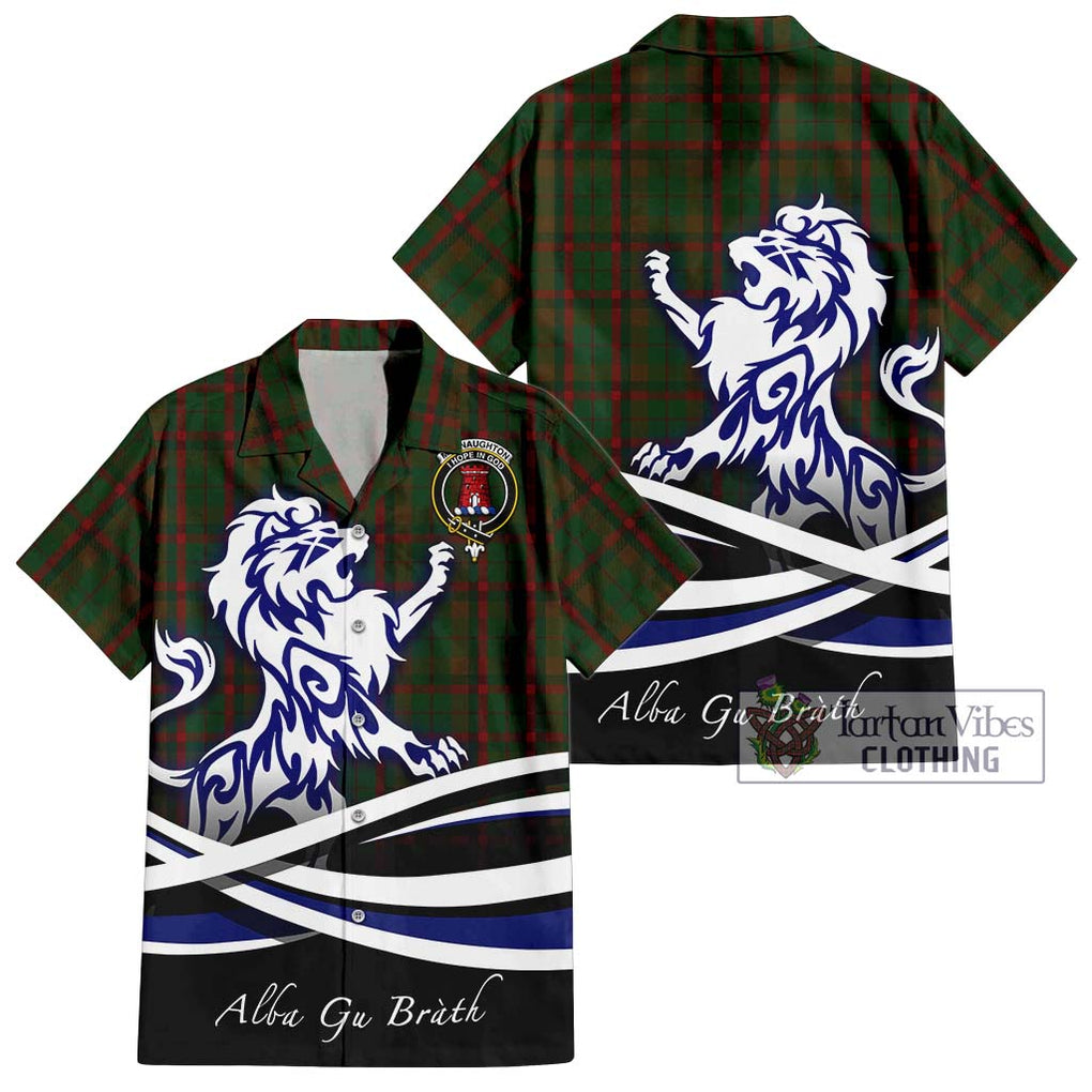 MacNaughton Hunting Tartan Short Sleeve Button Shirt with Alba Gu Brath Regal Lion Emblem Kid - Tartanvibesclothing Shop