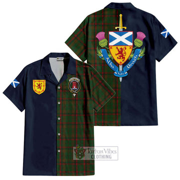 MacNaughton Hunting Tartan Short Sleeve Button Shirt Alba with Scottish Lion Royal Arm Half Style