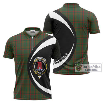 MacNaughton Hunting Tartan Zipper Polo Shirt with Family Crest Circle Style