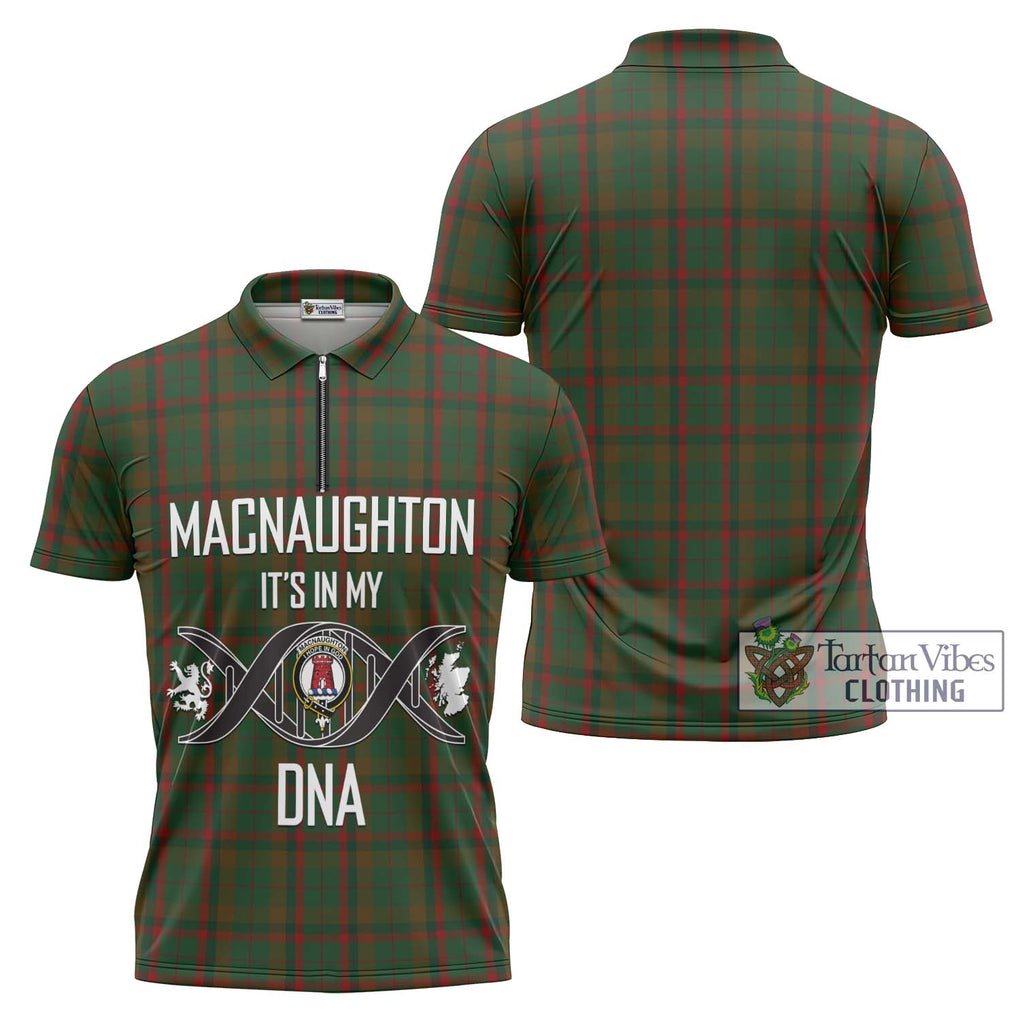 MacNaughton Hunting Tartan Zipper Polo Shirt with Family Crest DNA In Me Style Unisex - Tartanvibesclothing Shop