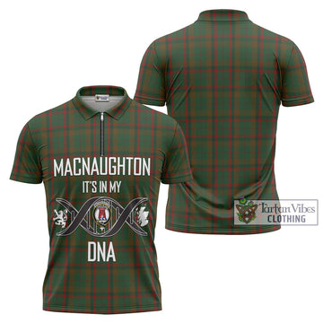 MacNaughton Hunting Tartan Zipper Polo Shirt with Family Crest DNA In Me Style