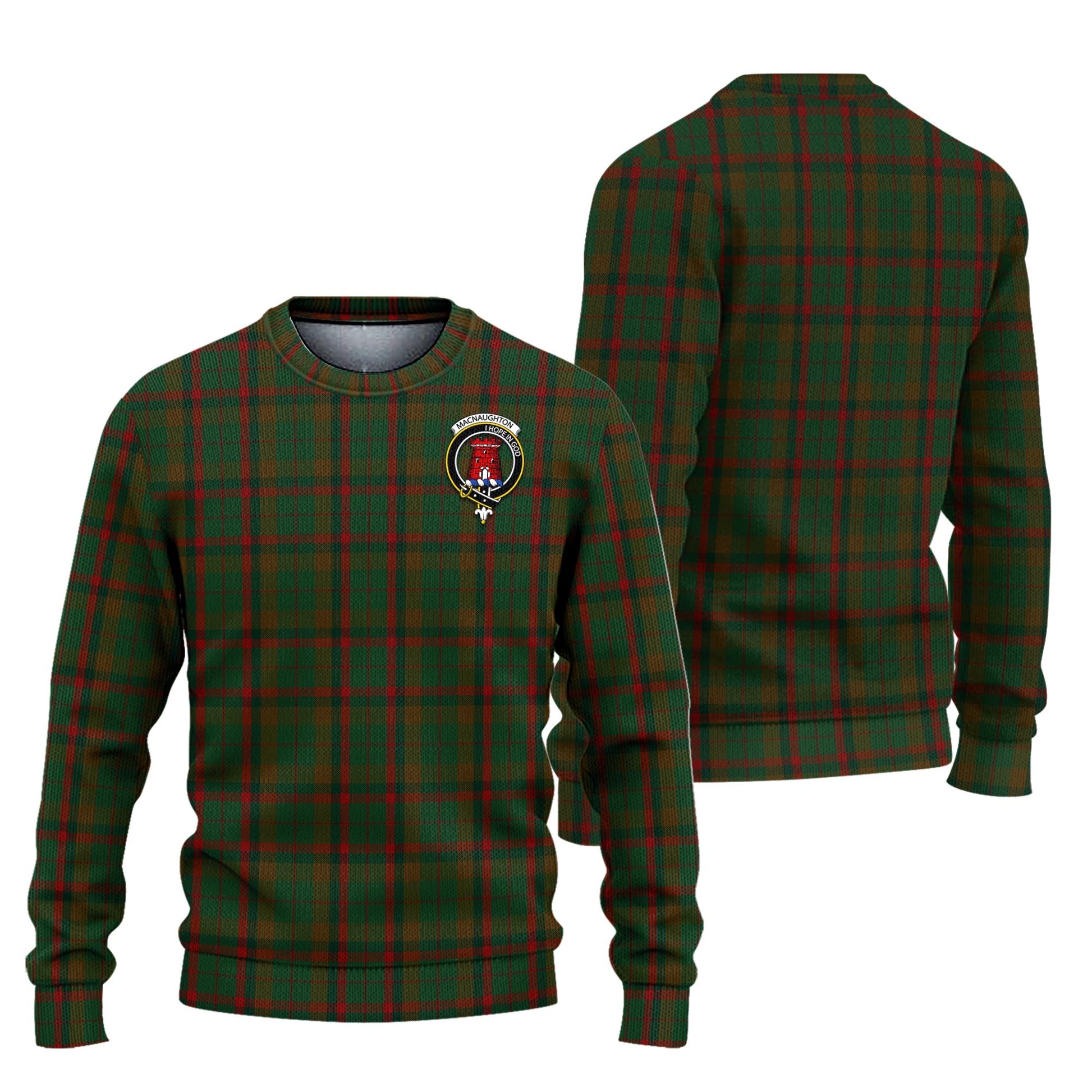 Macnaughton Hunting Tartan Knitted Sweater with Family Crest Unisex - Tartanvibesclothing