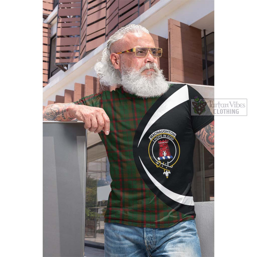 Tartan Vibes Clothing MacNaughton Hunting Tartan Cotton T-shirt with Family Crest Circle Style