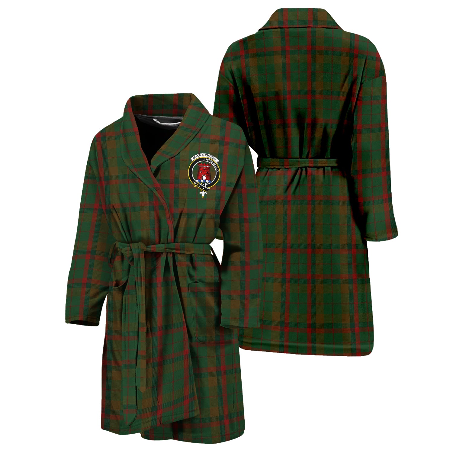 Macnaughton Hunting Tartan Bathrobe with Family Crest Unisex S - Tartan Vibes Clothing