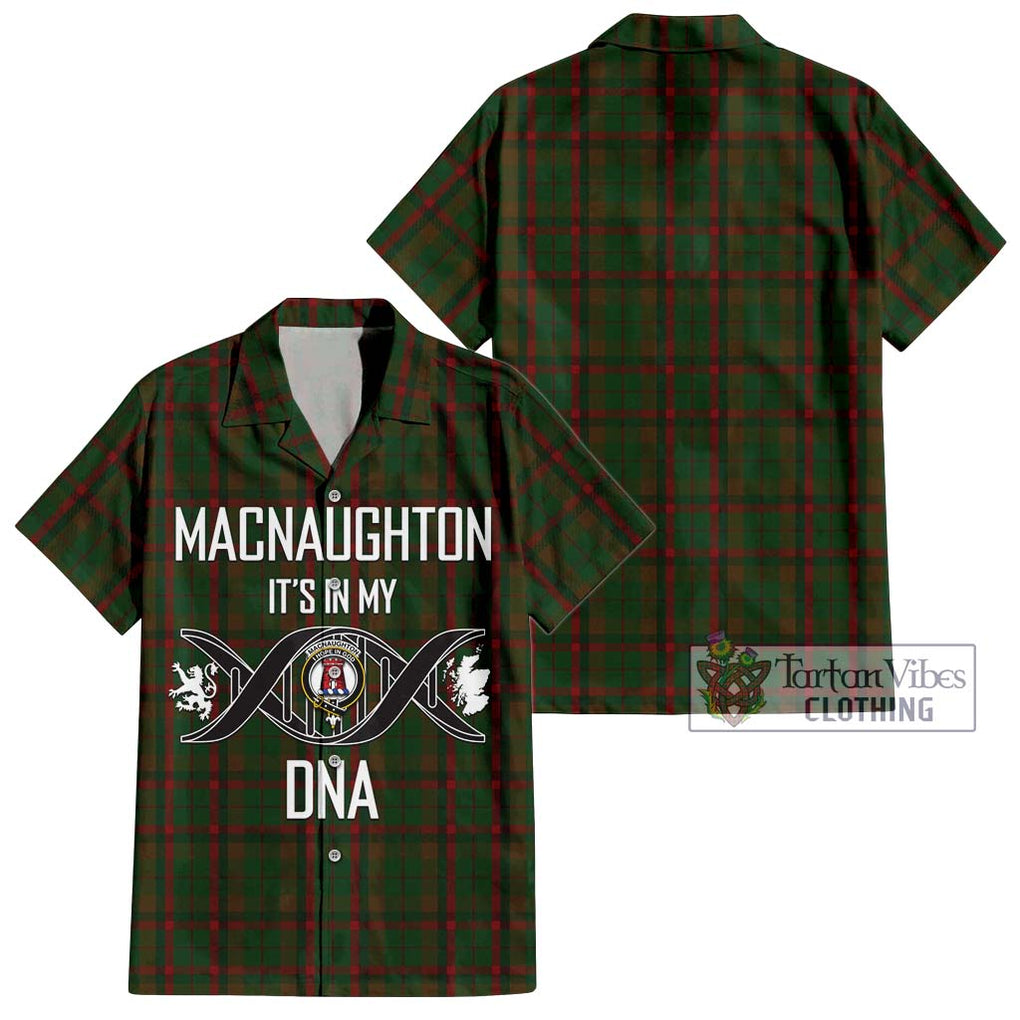 MacNaughton Hunting Tartan Short Sleeve Button Shirt with Family Crest DNA In Me Style Kid - Tartanvibesclothing Shop