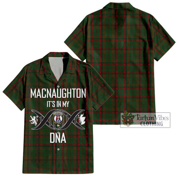 MacNaughton Hunting Tartan Short Sleeve Button Shirt with Family Crest DNA In Me Style