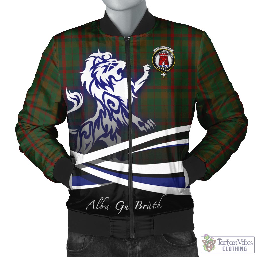 Tartan Vibes Clothing Macnaughton Hunting Tartan Bomber Jacket with Alba Gu Brath Regal Lion Emblem