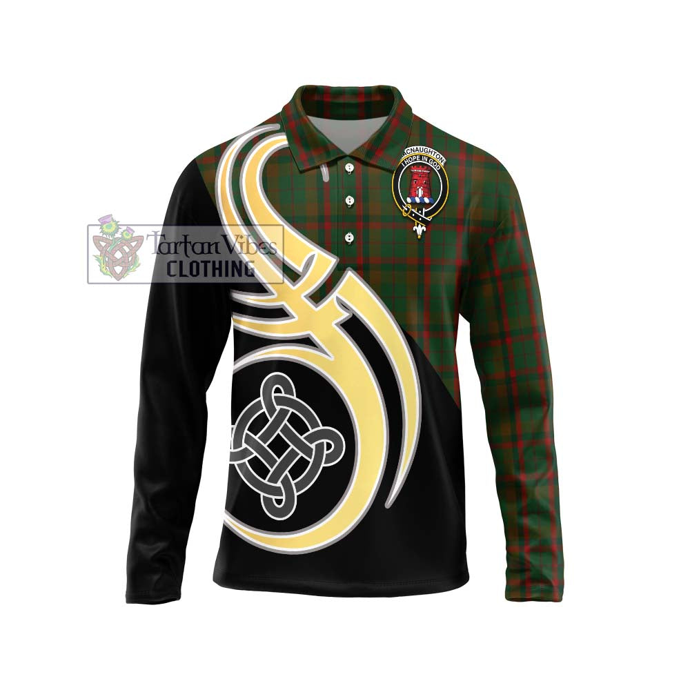 MacNaughton Hunting Tartan Long Sleeve Polo Shirt with Family Crest and Celtic Symbol Style Unisex - Tartan Vibes Clothing