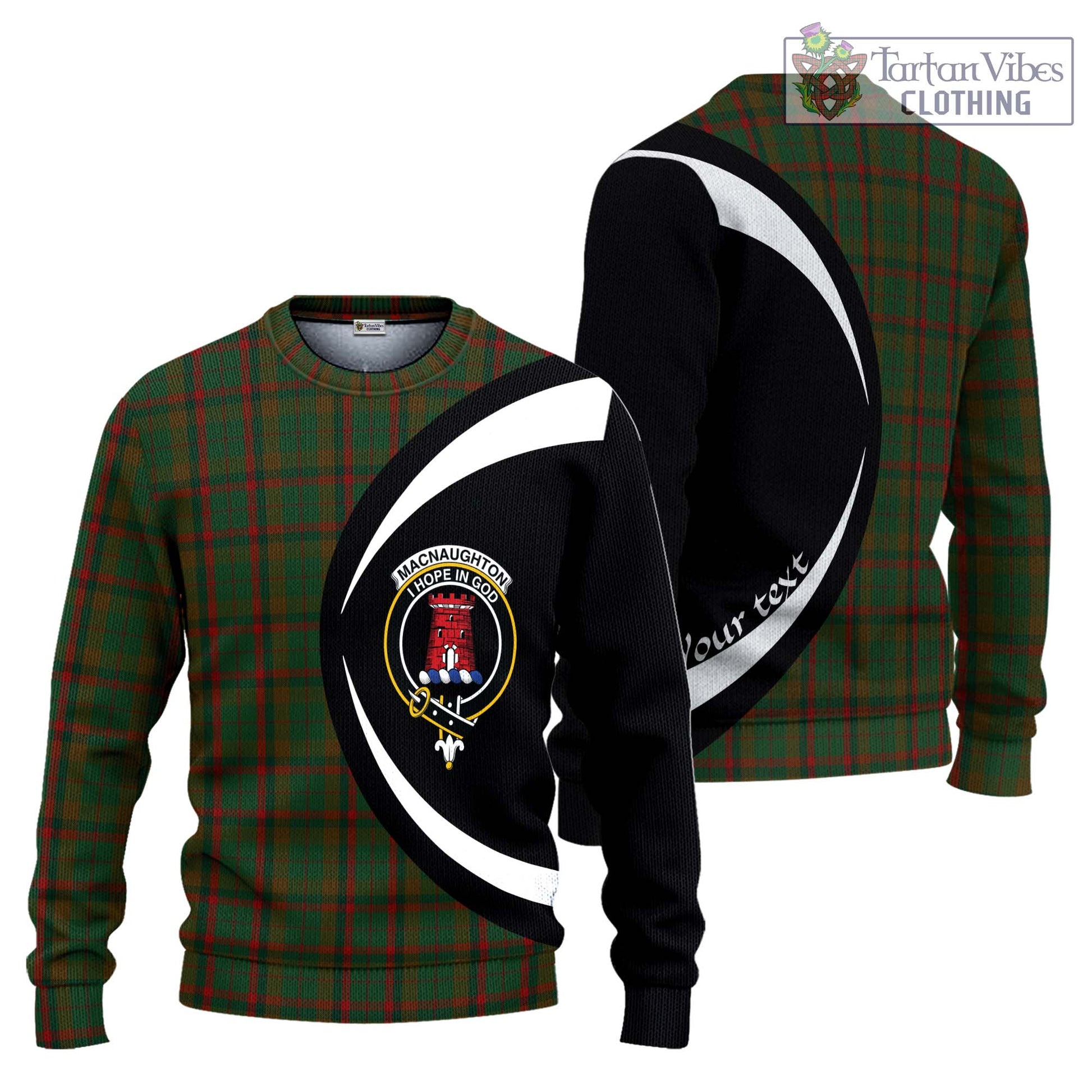 MacNaughton Hunting Tartan Knitted Sweater with Family Crest Circle Style Unisex - Tartan Vibes Clothing