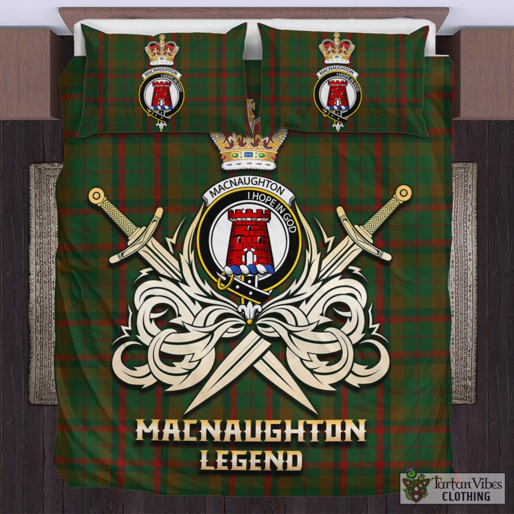 Tartan Vibes Clothing Macnaughton Hunting Tartan Bedding Set with Clan Crest and the Golden Sword of Courageous Legacy