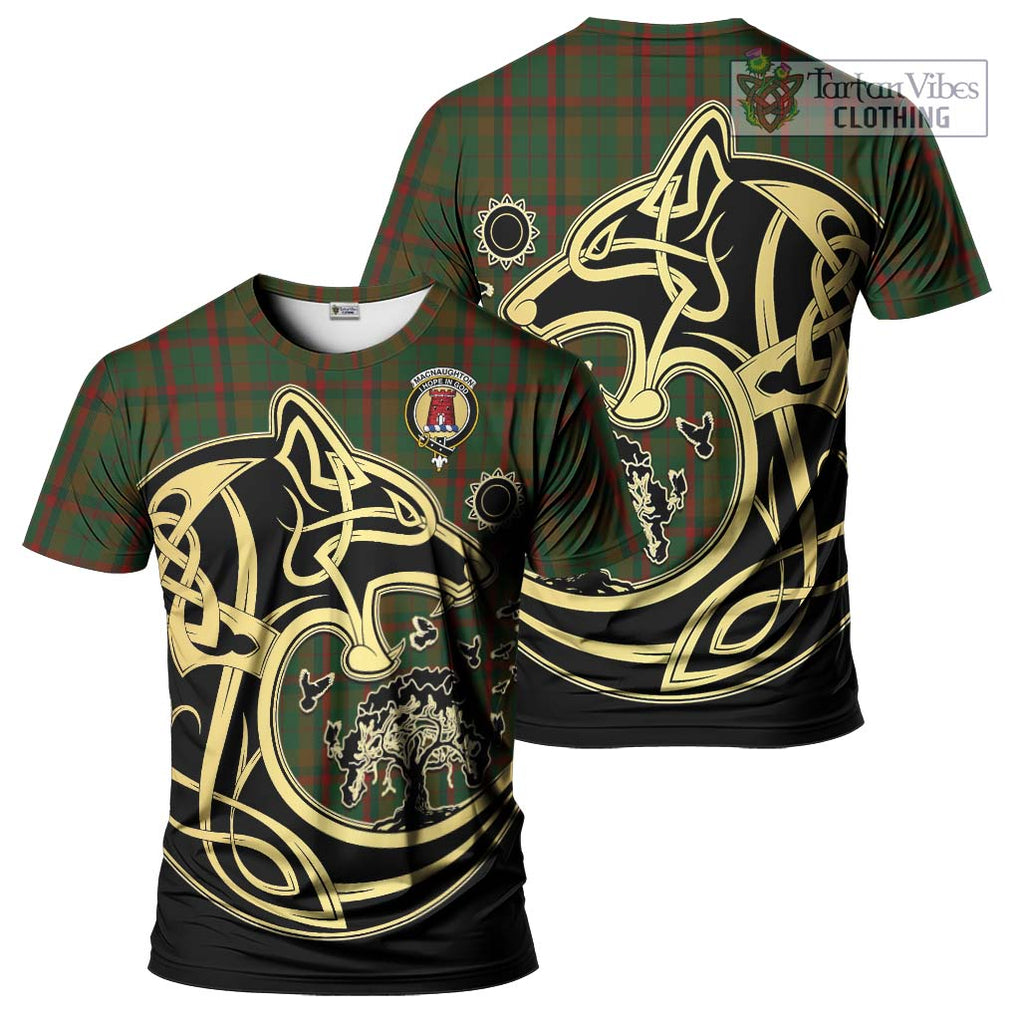 MacNaughton Hunting Tartan T-Shirt with Family Crest Celtic Wolf Style Kid's Shirt - Tartan Vibes Clothing