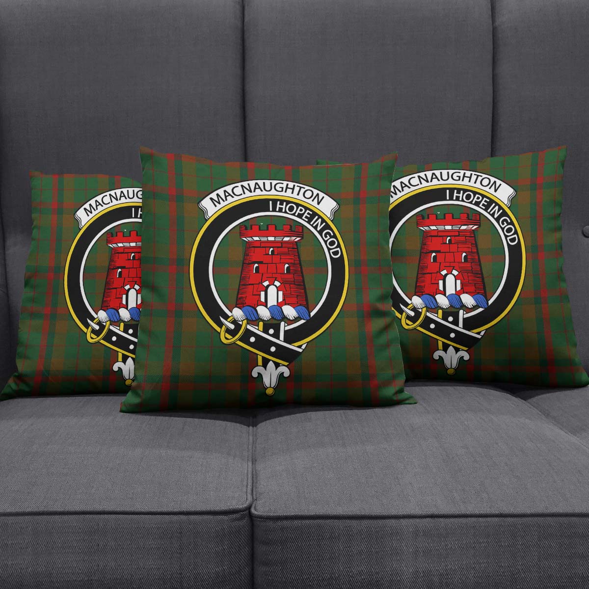 Macnaughton Hunting Tartan Pillow Cover with Family Crest Square Pillow Cover - Tartanvibesclothing