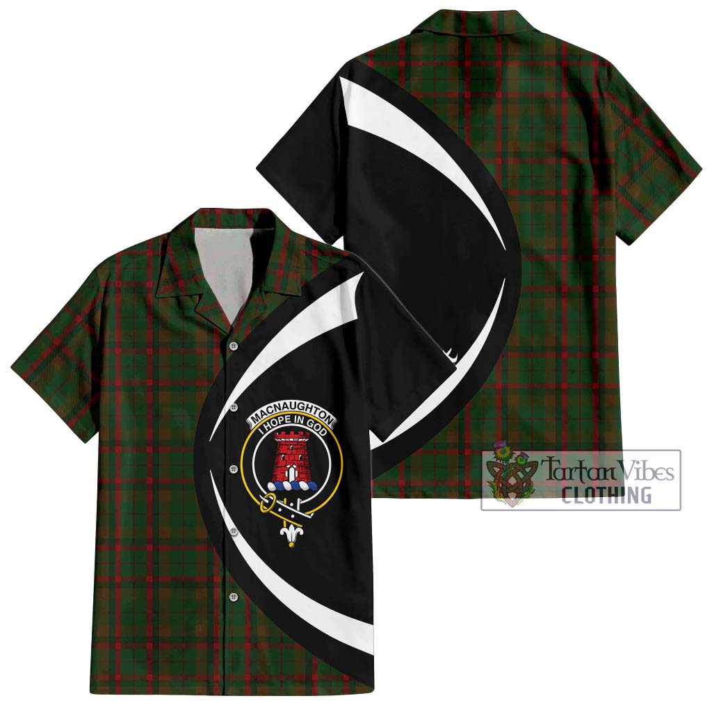 MacNaughton Hunting Tartan Short Sleeve Button Up with Family Crest Circle Style Kid - Tartan Vibes Clothing