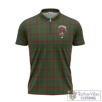 Macnaughton Hunting Tartan Zipper Polo Shirt with Family Crest