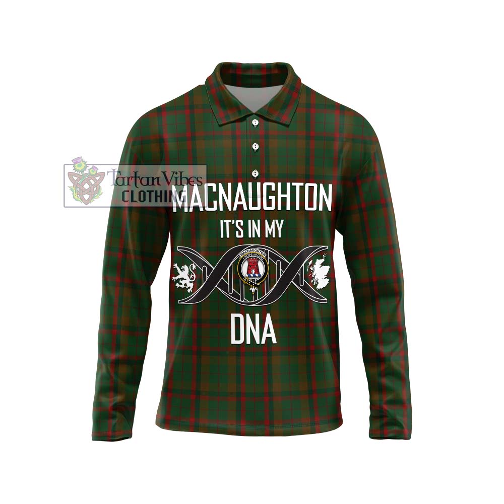 MacNaughton Hunting Tartan Long Sleeve Polo Shirt with Family Crest DNA In Me Style Unisex - Tartanvibesclothing Shop