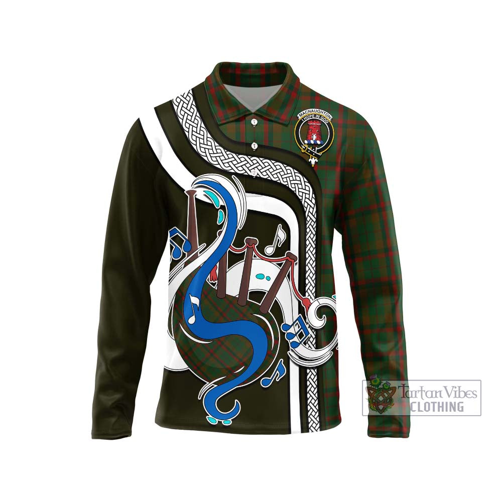 Tartan Vibes Clothing MacNaughton Hunting Tartan Long Sleeve Polo Shirt with Epic Bagpipe Style