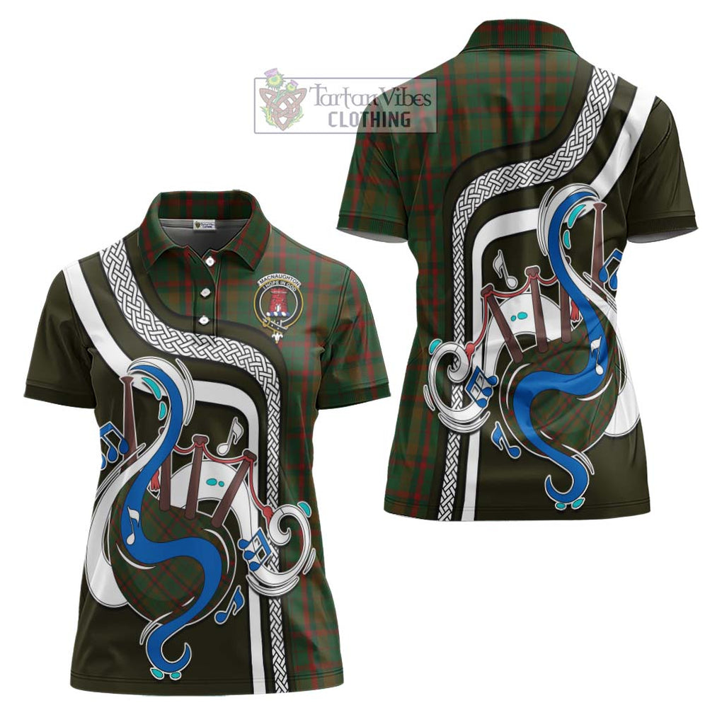 MacNaughton Hunting Tartan Women's Polo Shirt with Epic Bagpipe Style Women - Tartanvibesclothing Shop