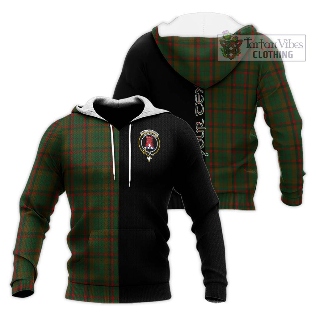 MacNaughton Hunting Tartan Knitted Hoodie with Family Crest and Half Of Me Style Unisex Knitted Pullover Hoodie - Tartanvibesclothing Shop