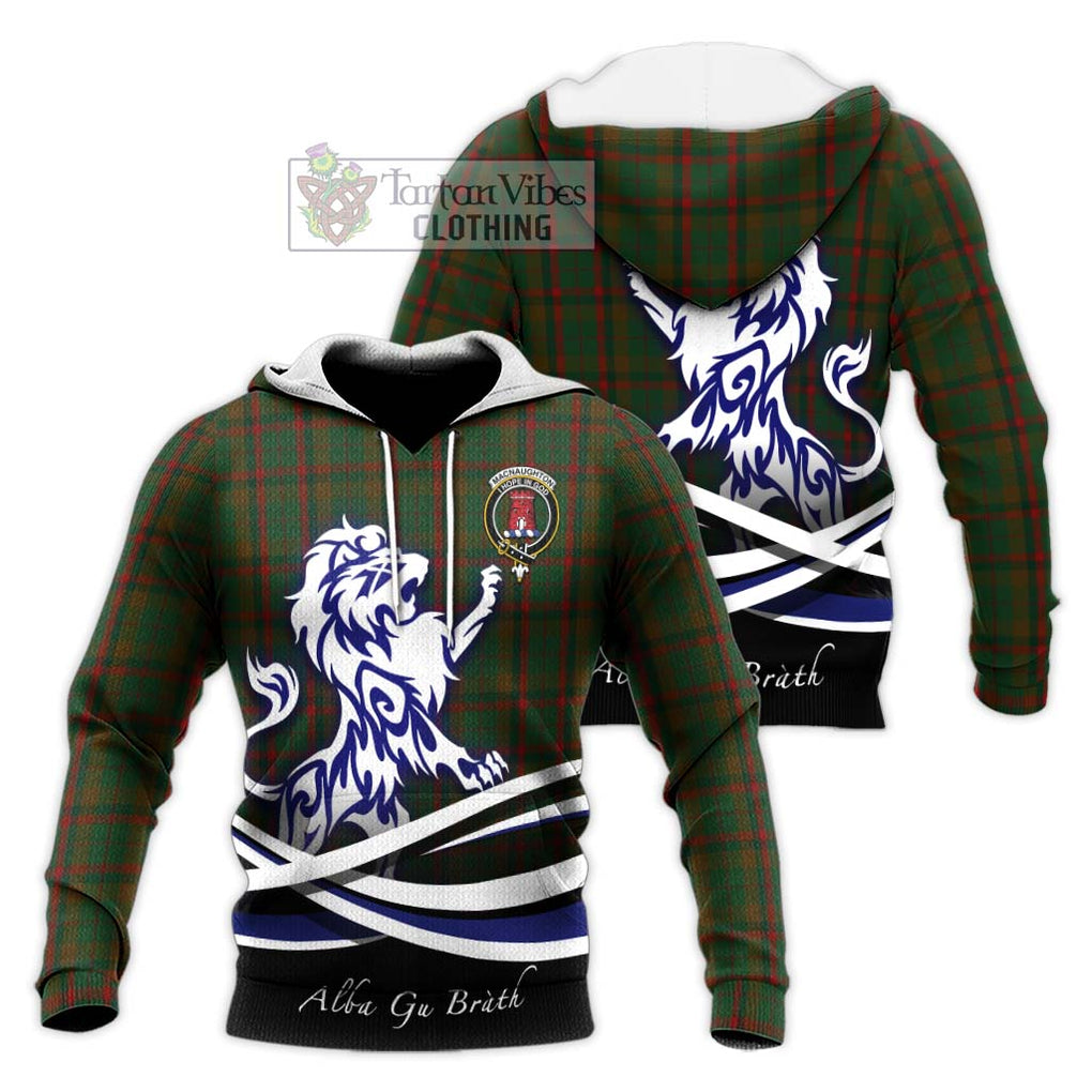 MacNaughton Hunting Tartan Knitted Hoodie with Alba Gu Brath Regal Lion Emblem Unisex Knitted Pullover Hoodie - Tartanvibesclothing Shop