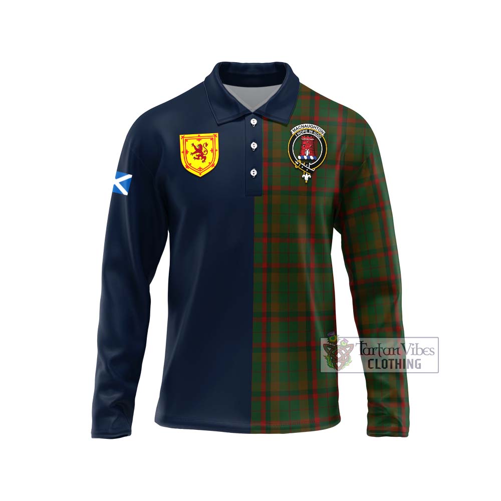 Tartan Vibes Clothing MacNaughton Hunting Tartan Long Sleeve Polo Shirt with Scottish Lion Royal Arm Half Style