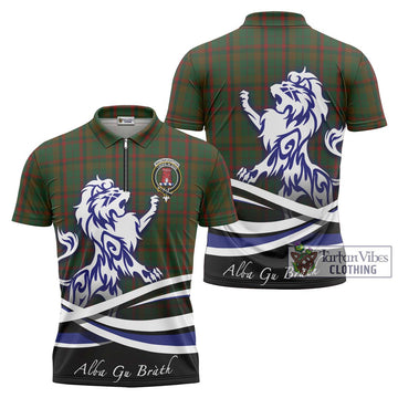 MacNaughton Hunting Tartan Zipper Polo Shirt with Alba Gu Brath Regal Lion Emblem