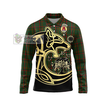 MacNaughton Hunting Tartan Long Sleeve Polo Shirt with Family Crest Celtic Wolf Style