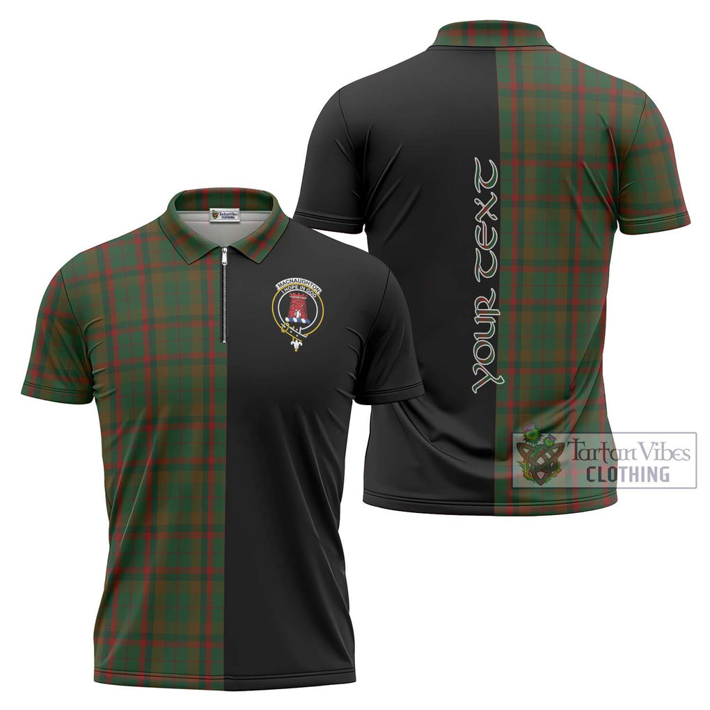 MacNaughton Hunting Tartan Zipper Polo Shirt with Family Crest and Half Of Me Style Unisex - Tartanvibesclothing Shop