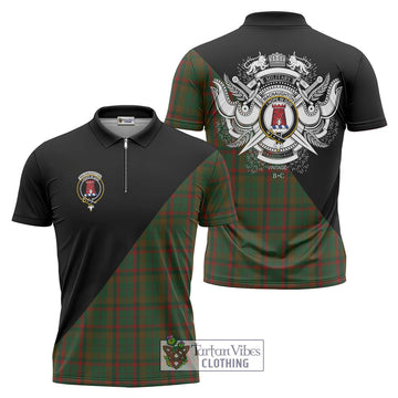 MacNaughton Hunting Tartan Zipper Polo Shirt with Family Crest and Military Logo Style