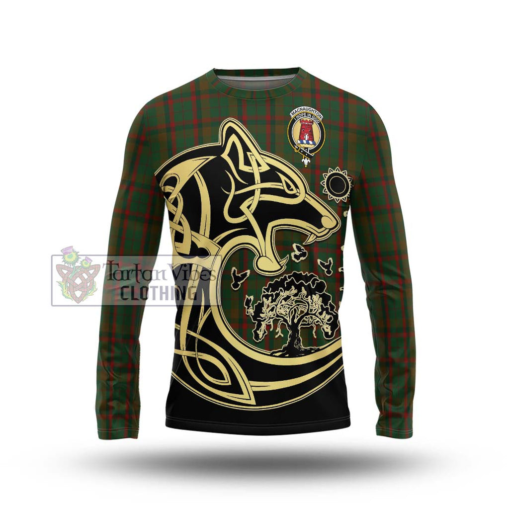 MacNaughton Hunting Tartan Long Sleeve T-Shirt with Family Crest Celtic Wolf Style Unisex - Tartan Vibes Clothing