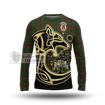 MacNaughton Hunting Tartan Long Sleeve T-Shirt with Family Crest Celtic Wolf Style