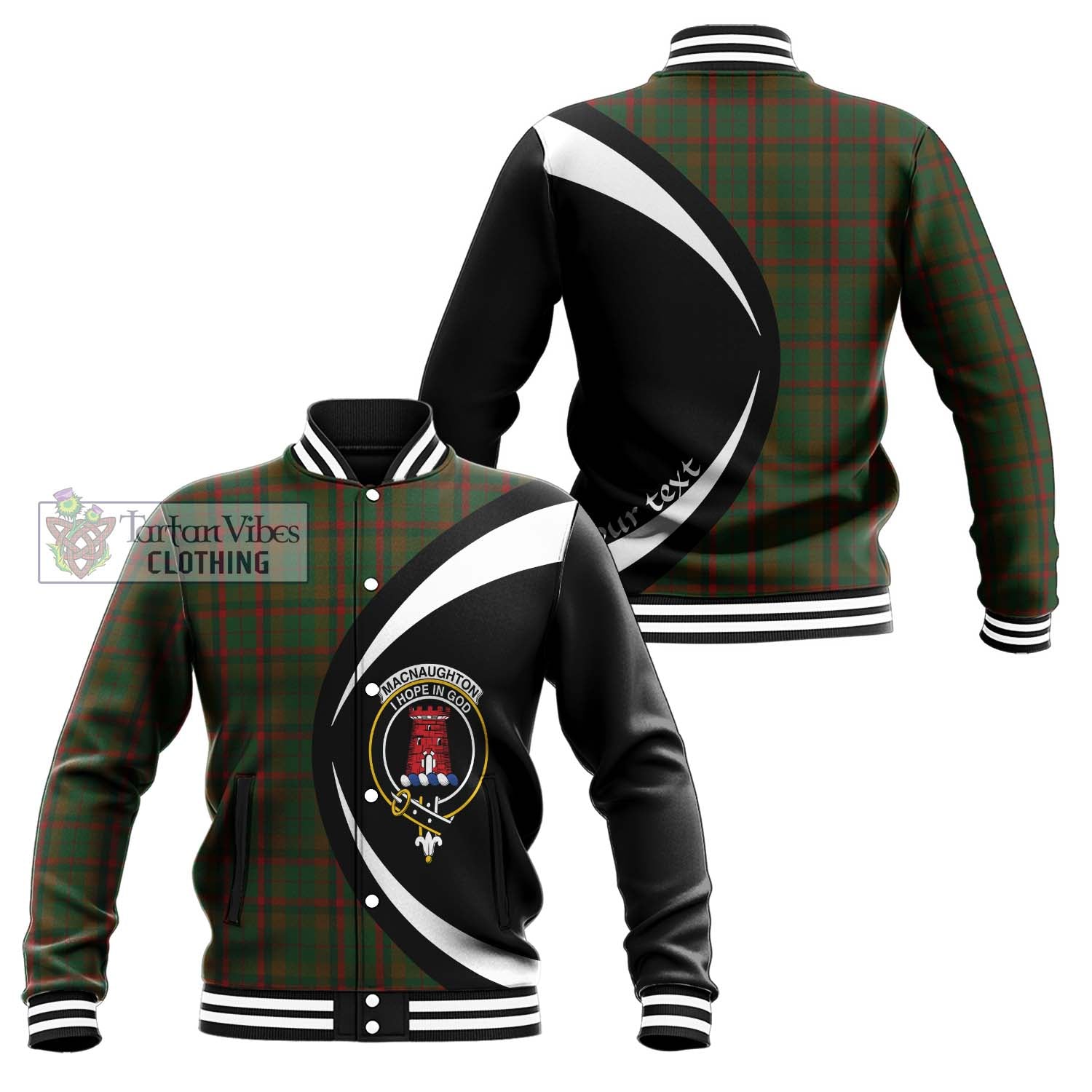 MacNaughton Hunting Tartan Baseball Jacket with Family Crest Circle Style Unisex - Tartan Vibes Clothing