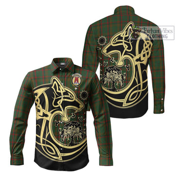 MacNaughton Hunting Tartan Long Sleeve Button Shirt with Family Crest Celtic Wolf Style