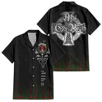 Macnaughton Hunting Tartan Short Sleeve Button Up Shirt Featuring Alba Gu Brath Family Crest Celtic Inspired