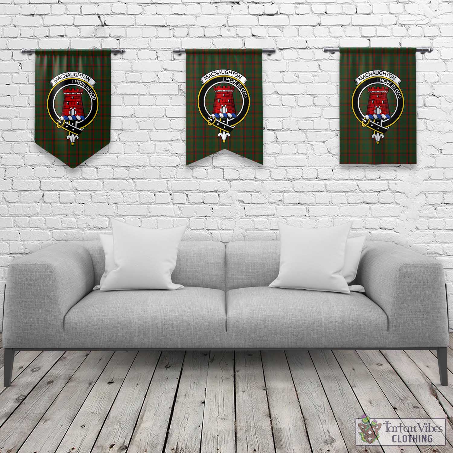 Tartan Vibes Clothing Macnaughton Hunting Tartan Gonfalon, Tartan Banner with Family Crest