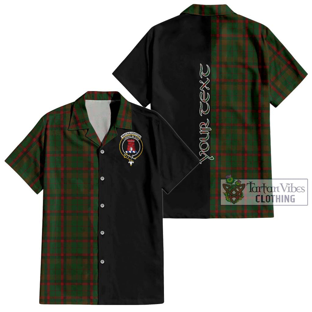 MacNaughton Hunting Tartan Short Sleeve Button Shirt with Family Crest and Half Of Me Style Kid - Tartanvibesclothing Shop