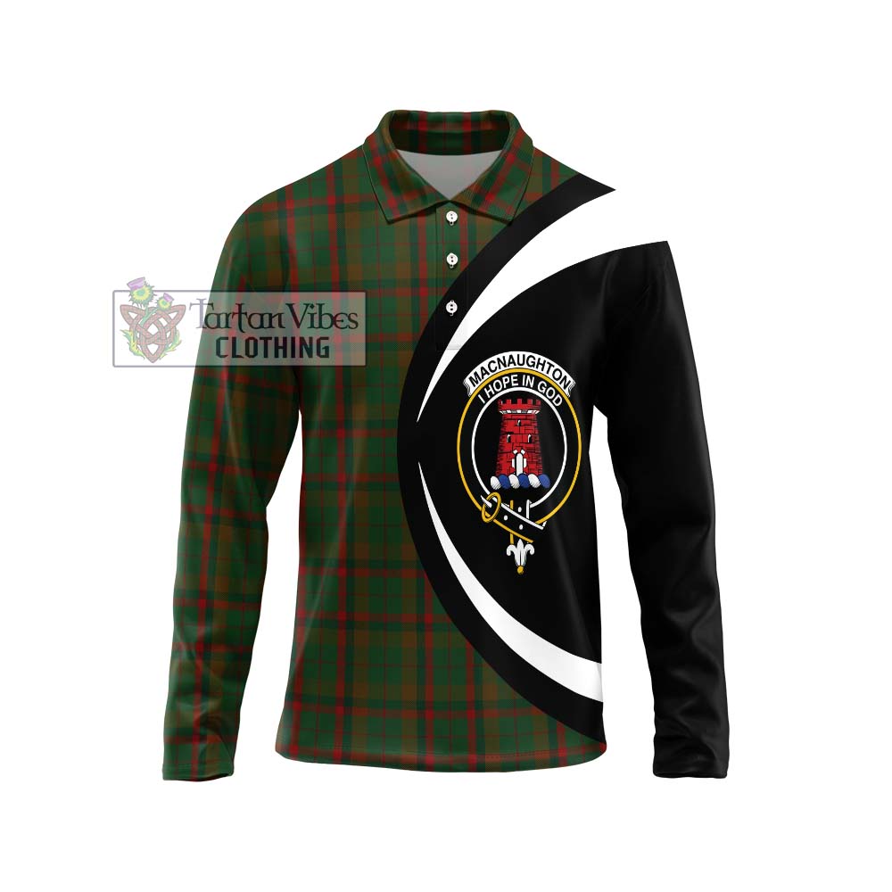 MacNaughton Hunting Tartan Long Sleeve Polo Shirt with Family Crest Circle Style Unisex - Tartan Vibes Clothing