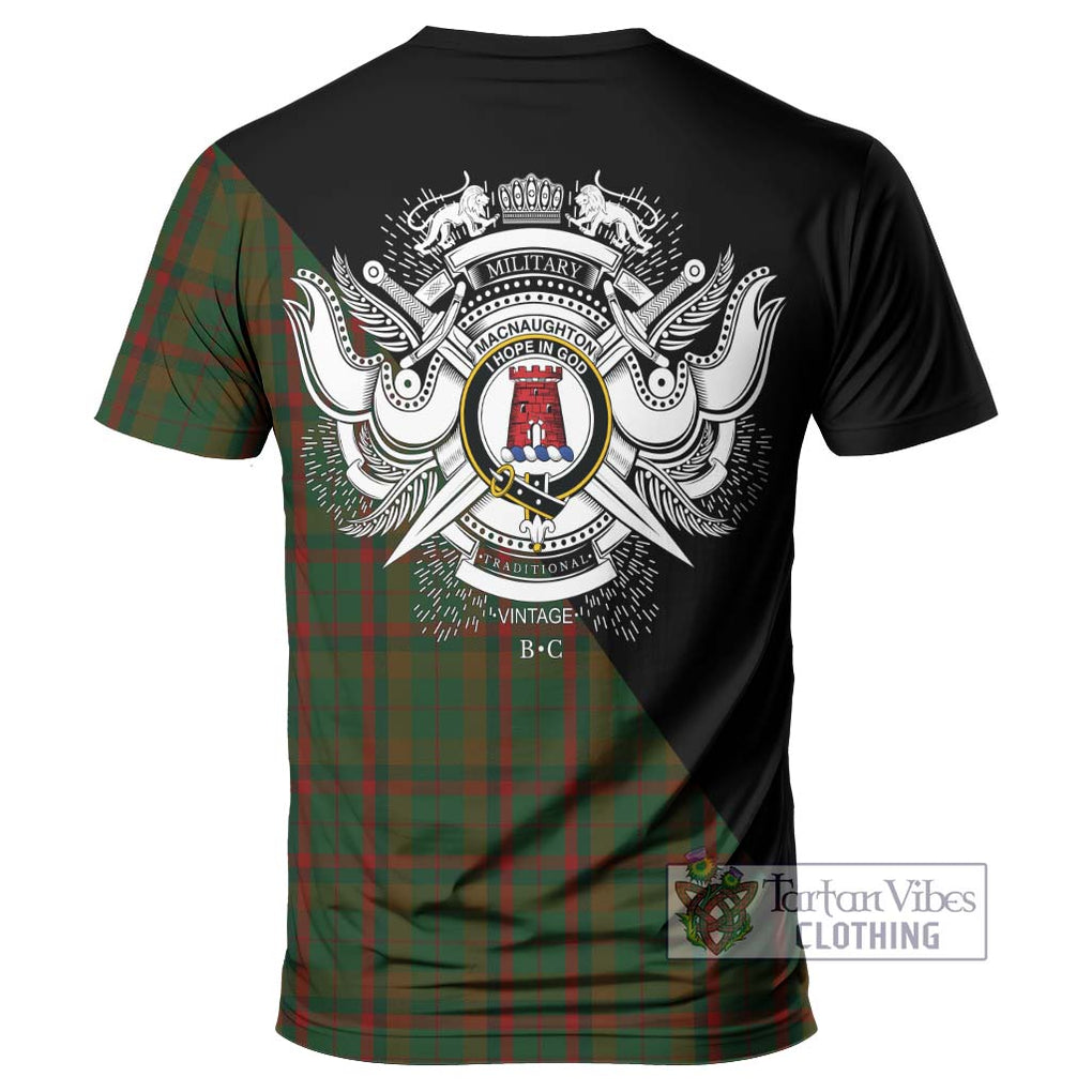 MacNaughton Hunting Tartan T-Shirt with Family Crest and Military Logo Style - Tartanvibesclothing Shop