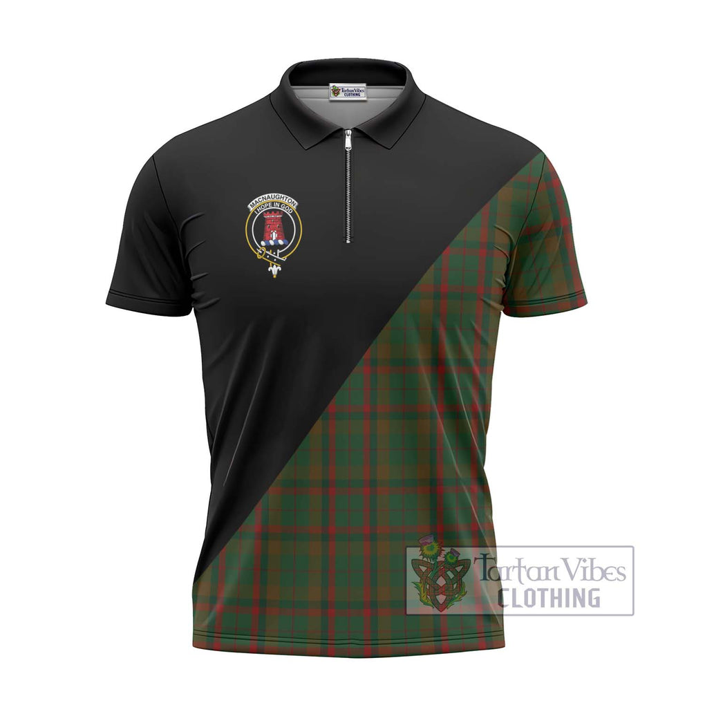 MacNaughton Hunting Tartan Zipper Polo Shirt with Family Crest and Military Logo Style - Tartanvibesclothing Shop