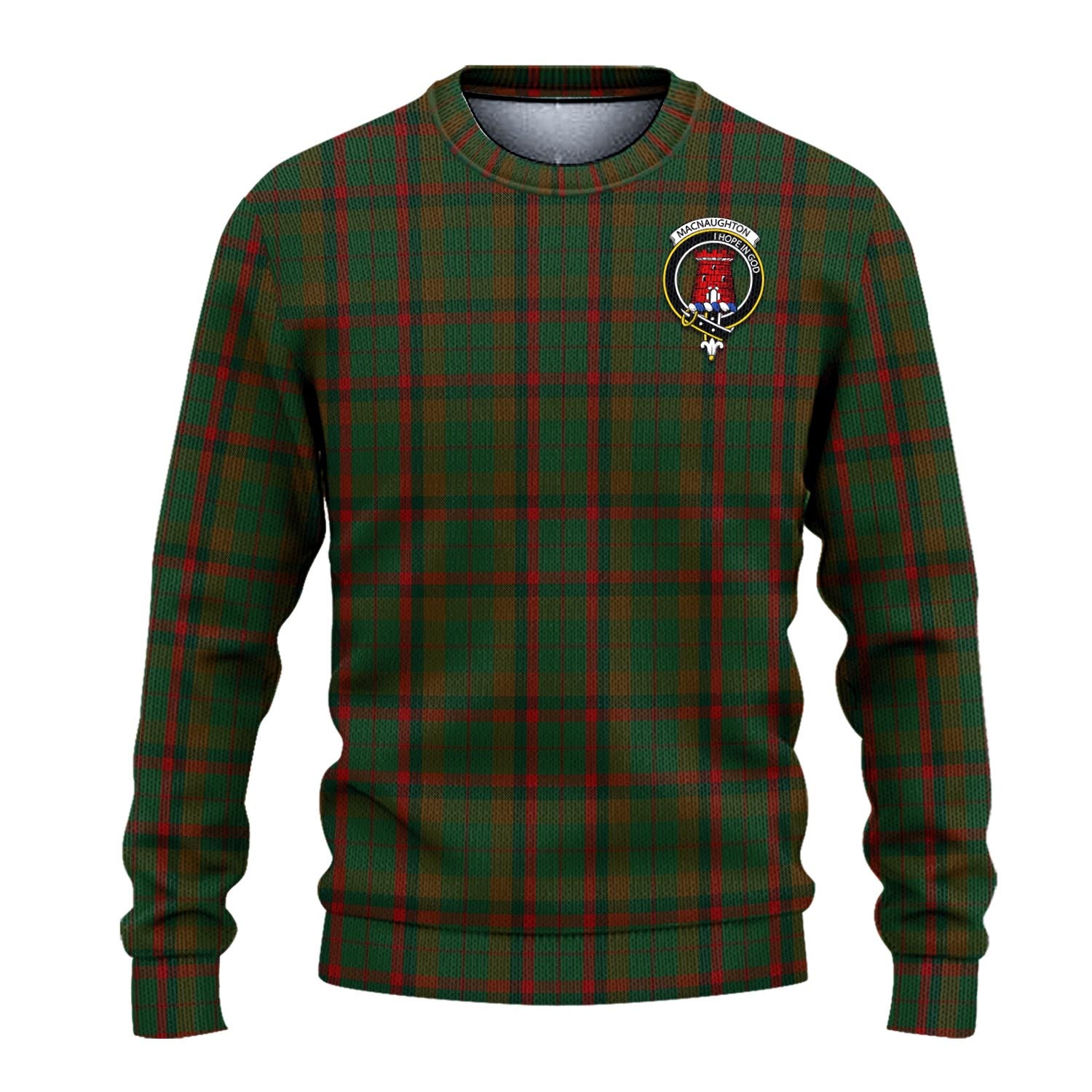 Macnaughton Hunting Tartan Knitted Sweater with Family Crest - Tartanvibesclothing