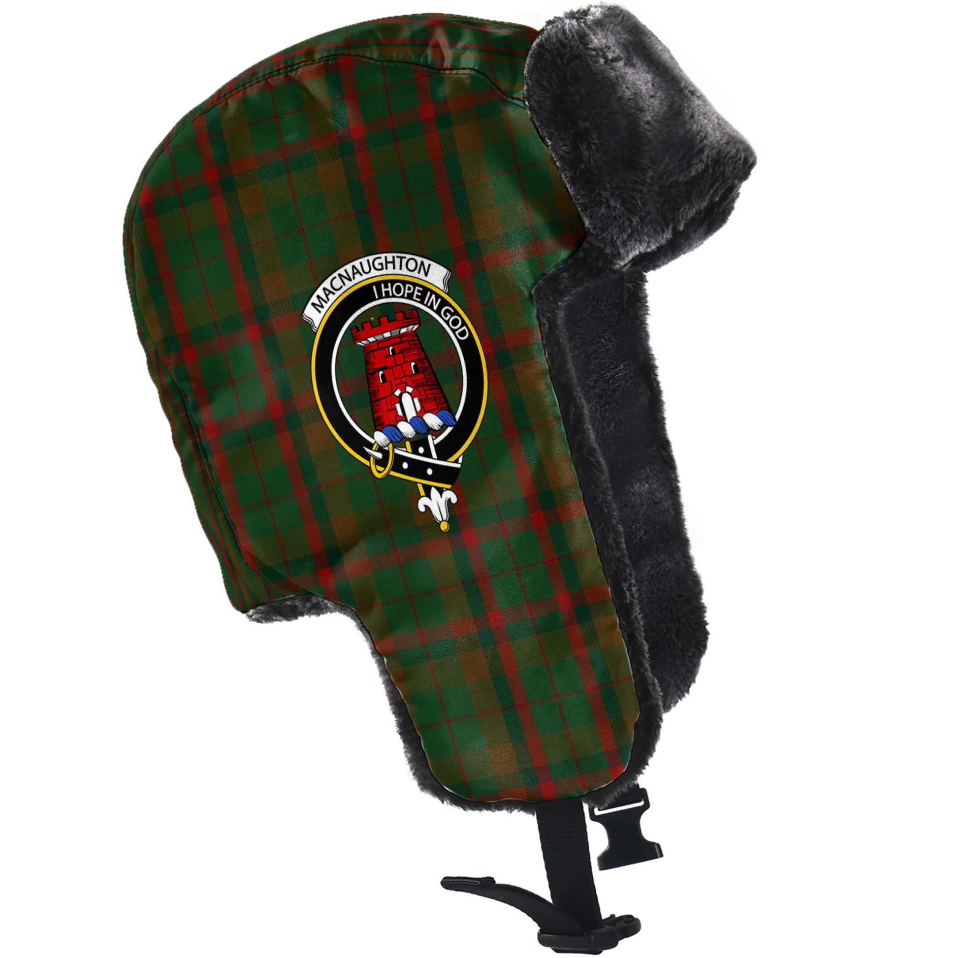 Macnaughton Hunting Tartan Winter Trapper Hat with Family Crest - Tartanvibesclothing