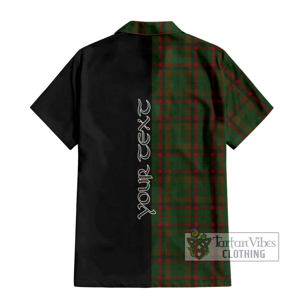 MacNaughton Hunting Tartan Short Sleeve Button Shirt with Family Crest and Half Of Me Style - Tartanvibesclothing Shop