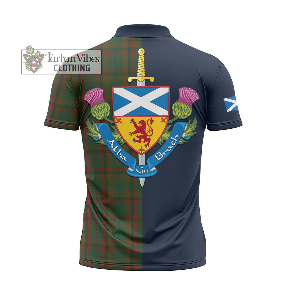 Tartan Vibes Clothing MacNaughton Hunting Tartan Zipper Polo Shirt with Scottish Lion Royal Arm Half Style