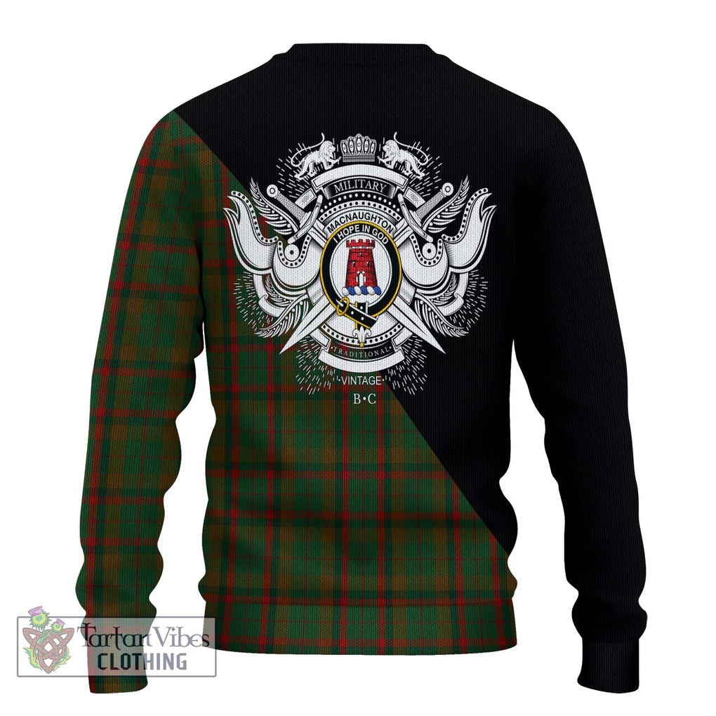 MacNaughton Hunting Tartan Knitted Sweater with Family Crest and Military Logo Style - Tartanvibesclothing Shop