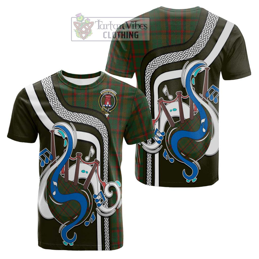 Tartan Vibes Clothing MacNaughton Hunting Tartan Cotton T-shirt with Epic Bagpipe Style