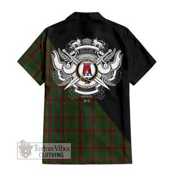 MacNaughton Hunting Tartan Short Sleeve Button Shirt with Family Crest and Military Logo Style