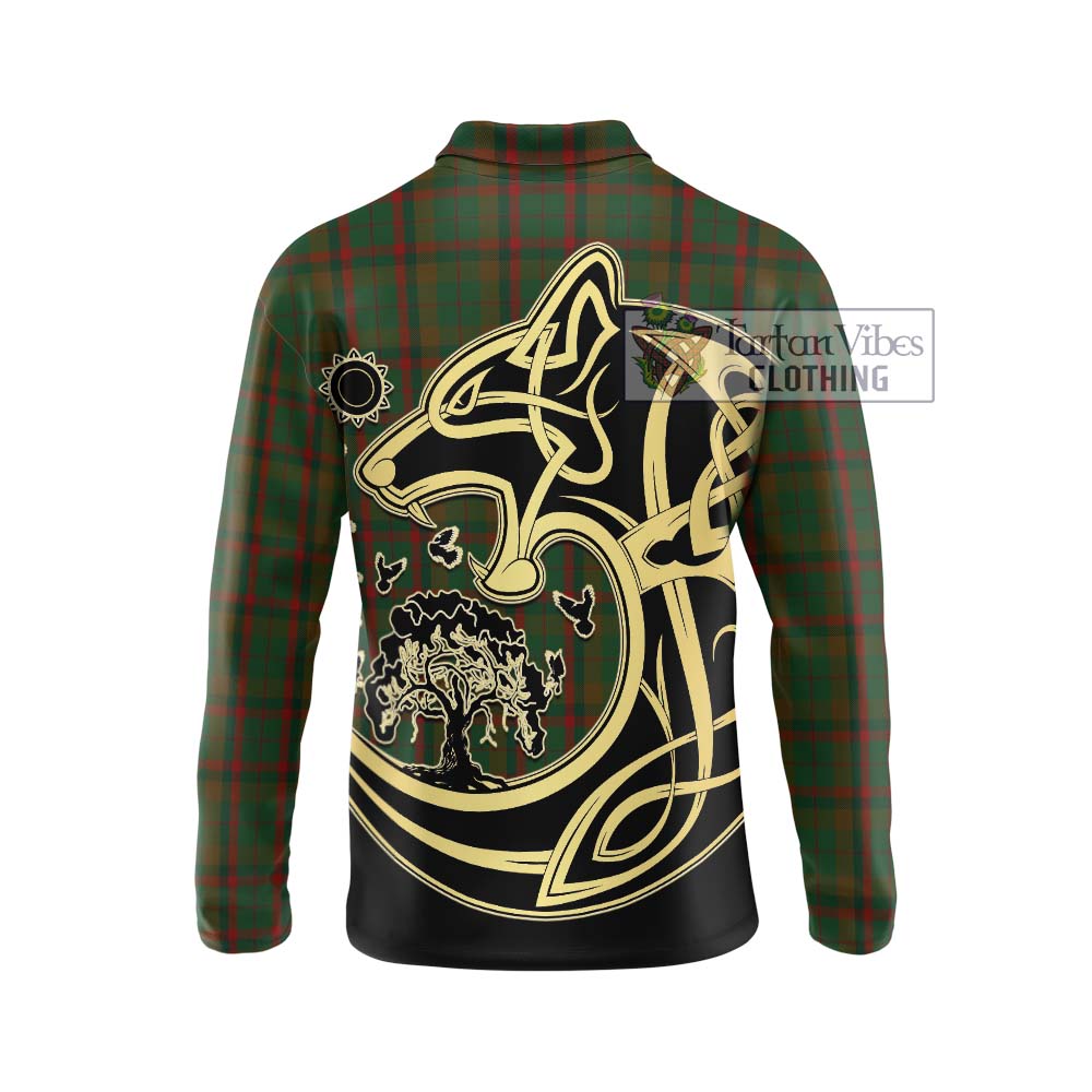 MacNaughton Hunting Tartan Long Sleeve Polo Shirt with Family Crest Celtic Wolf Style - Tartanvibesclothing Shop